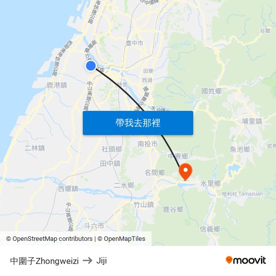 中圍子Zhongweizi to Jiji map