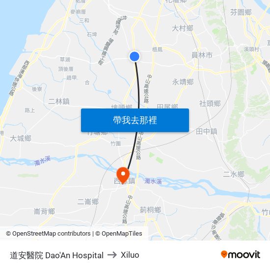 道安醫院 Dao'An Hospital to Xiluo map