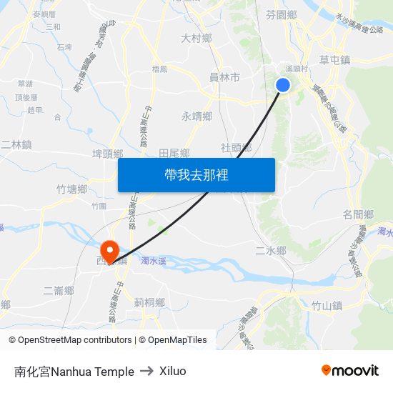 南化宮Nanhua Temple to Xiluo map