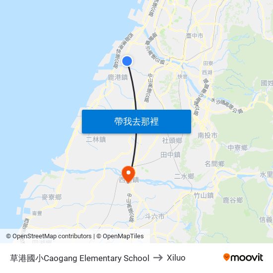 草港國小Caogang Elementary School to Xiluo map