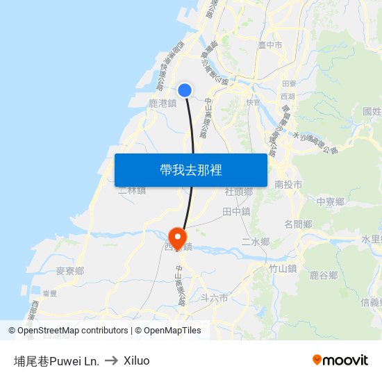 埔尾巷Puwei Ln. to Xiluo map