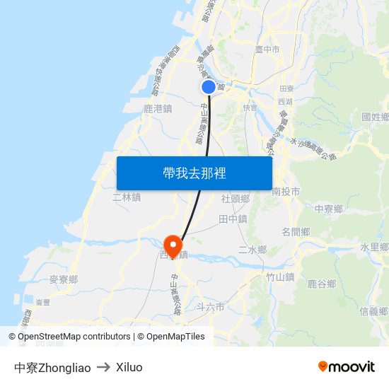 中寮Zhongliao to Xiluo map