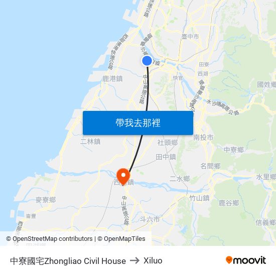中寮國宅Zhongliao Civil House to Xiluo map