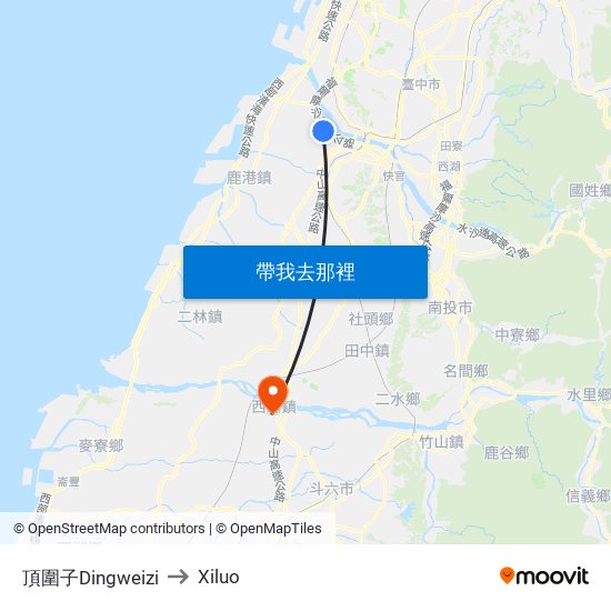 頂圍子Dingweizi to Xiluo map
