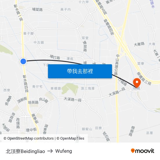 北頂寮Beidingliao to Wufeng map