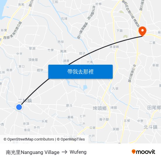 南光里Nanguang Village to Wufeng map