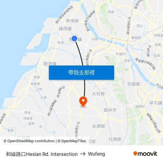 和線路口Hexian Rd. Intersection to Wufeng map