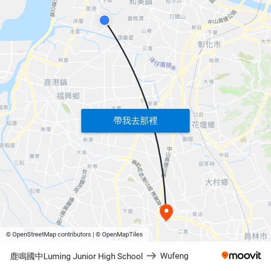 鹿鳴國中Luming Junior High School to Wufeng map