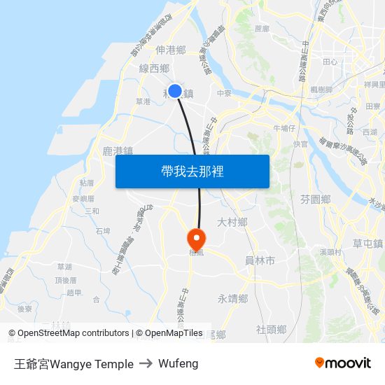 王爺宮Wangye Temple to Wufeng map