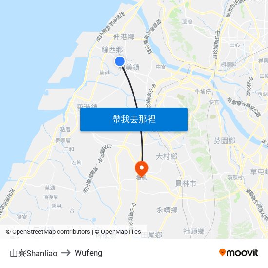山寮Shanliao to Wufeng map