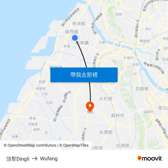 頂犁Dingli to Wufeng map