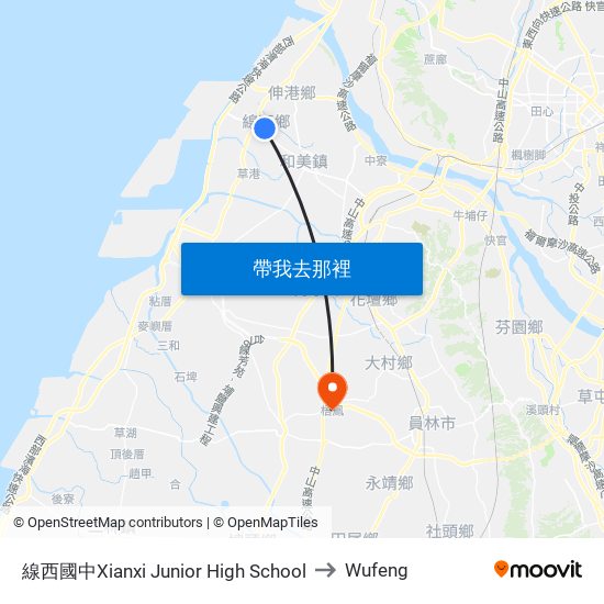 線西國中Xianxi Junior High School to Wufeng map