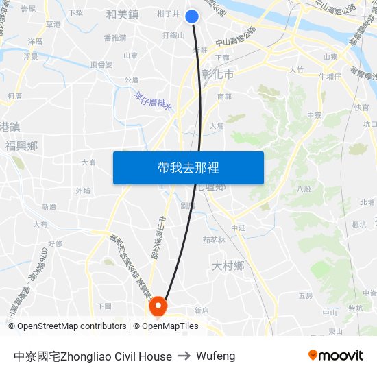 中寮國宅Zhongliao Civil House to Wufeng map