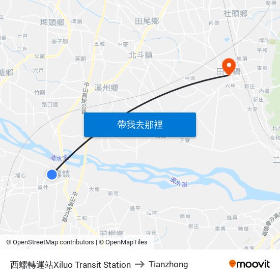 西螺轉運站Xiluo Transit Station to Tianzhong map