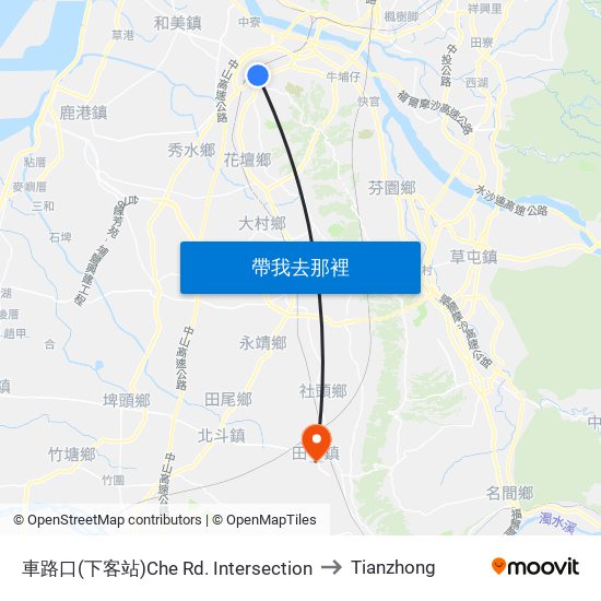 車路口(下客站)Che Rd. Intersection to Tianzhong map