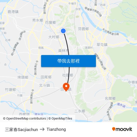 三家春Sacjiachun to Tianzhong map