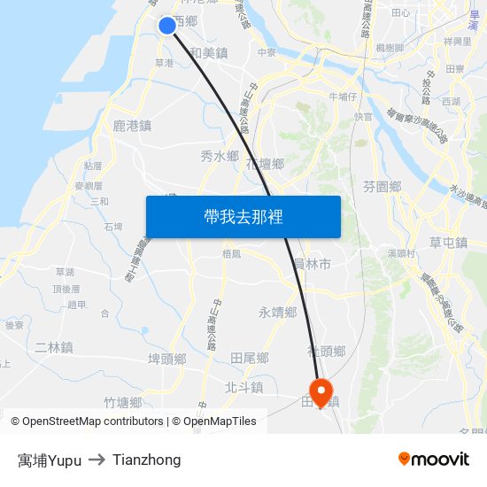 寓埔Yupu to Tianzhong map