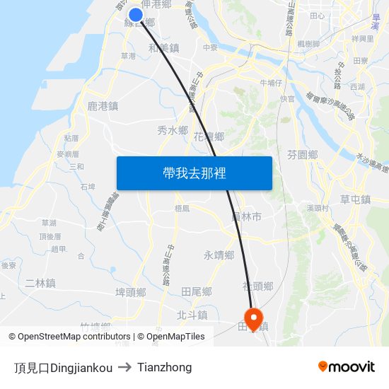 頂見口Dingjiankou to Tianzhong map