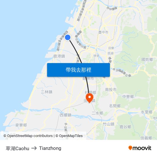 草湖Caohu to Tianzhong map