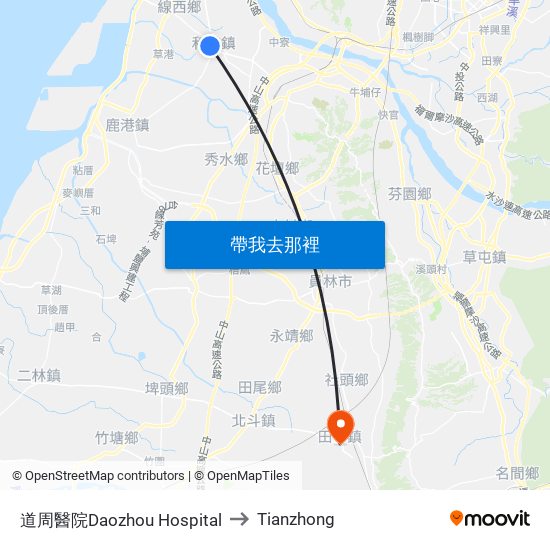 道周醫院Daozhou Hospital to Tianzhong map