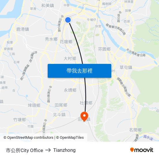 市公所City Office to Tianzhong map