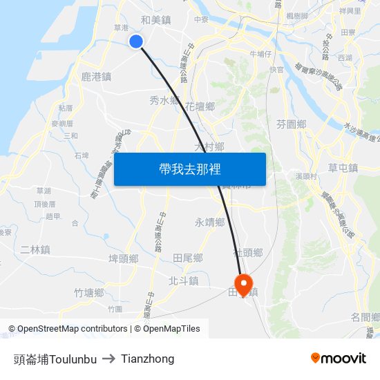 頭崙埔Toulunbu to Tianzhong map