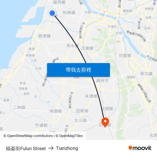 福崙街Fulun Street to Tianzhong map