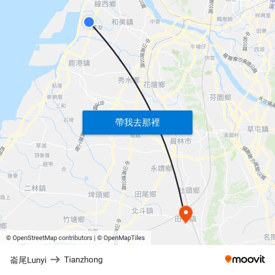 崙尾Lunyi to Tianzhong map