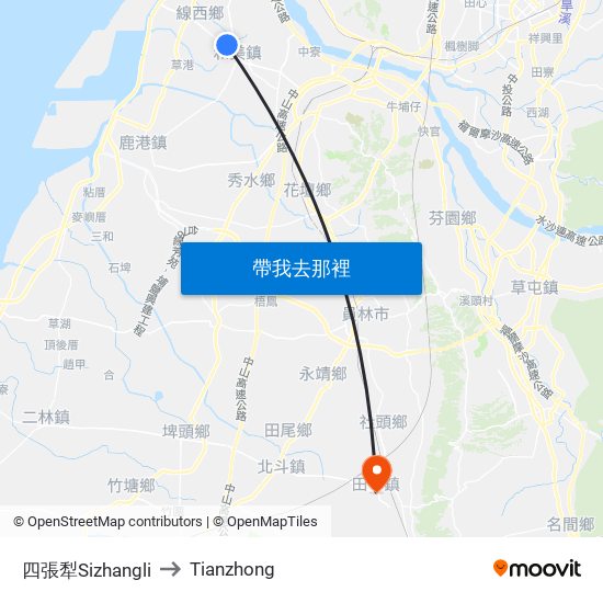 四張犁Sizhangli to Tianzhong map