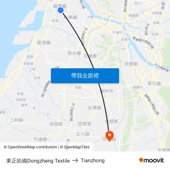 東正紡織Dongzheng Textile to Tianzhong map