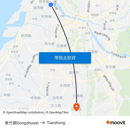 東竹圍Dongzhuwei to Tianzhong map