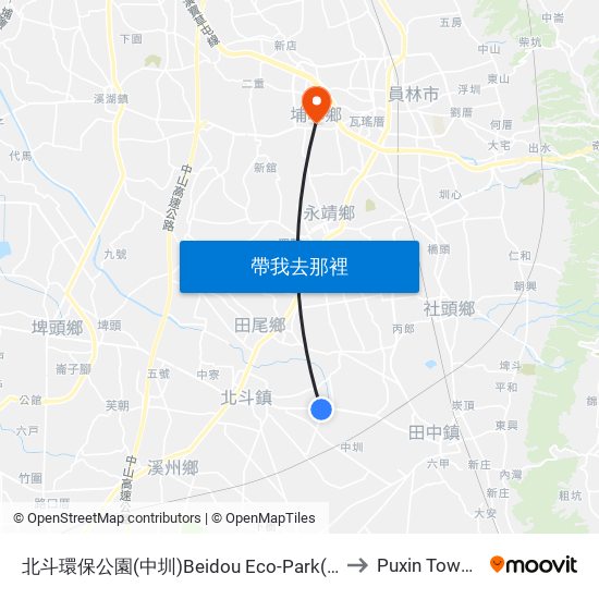 北斗環保公園(中圳)Beidou  Eco-Park(Zhongzun) to Puxin Township map