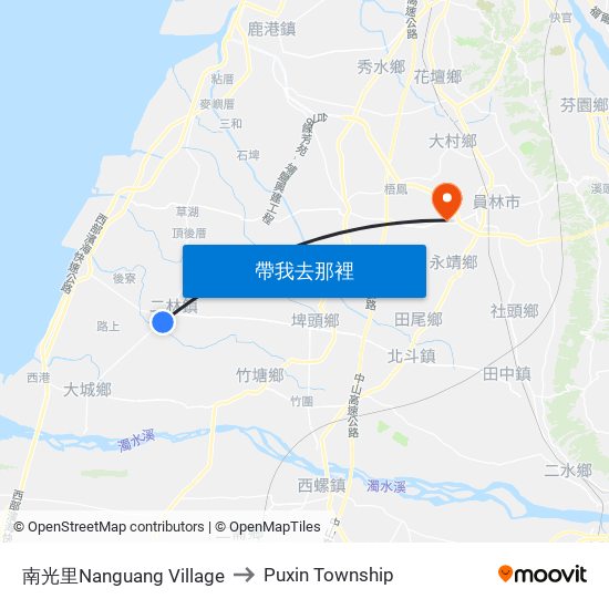 南光里Nanguang Village to Puxin Township map