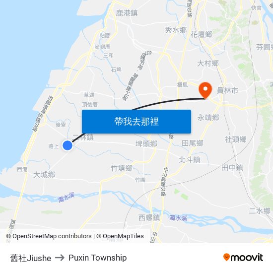 舊社Jiushe to Puxin Township map