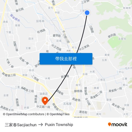 三家春Sacjiachun to Puxin Township map