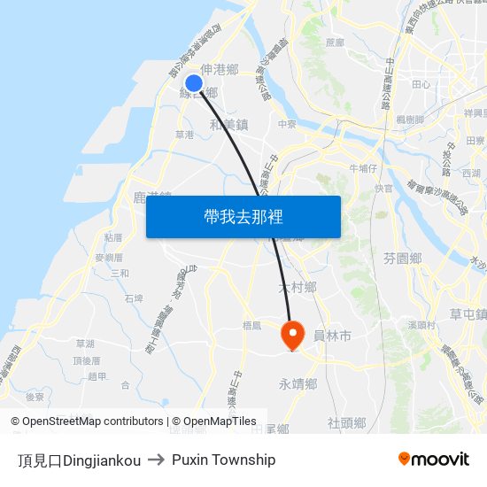 頂見口Dingjiankou to Puxin Township map