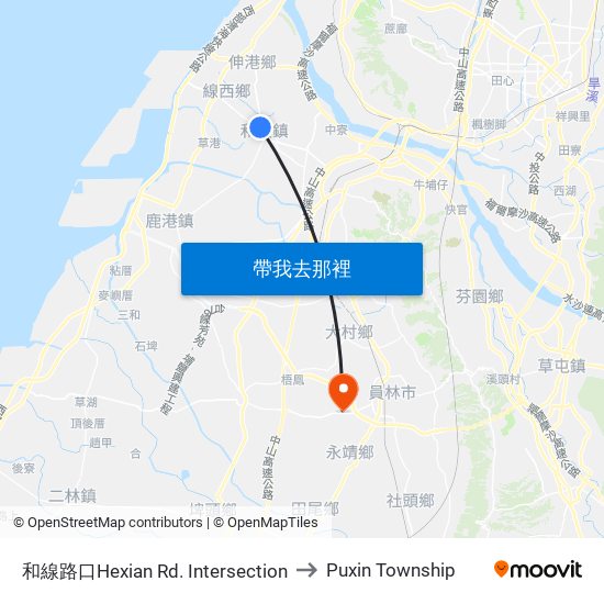 和線路口Hexian Rd. Intersection to Puxin Township map