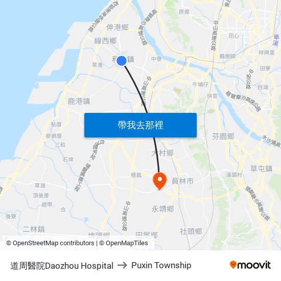 道周醫院Daozhou Hospital to Puxin Township map