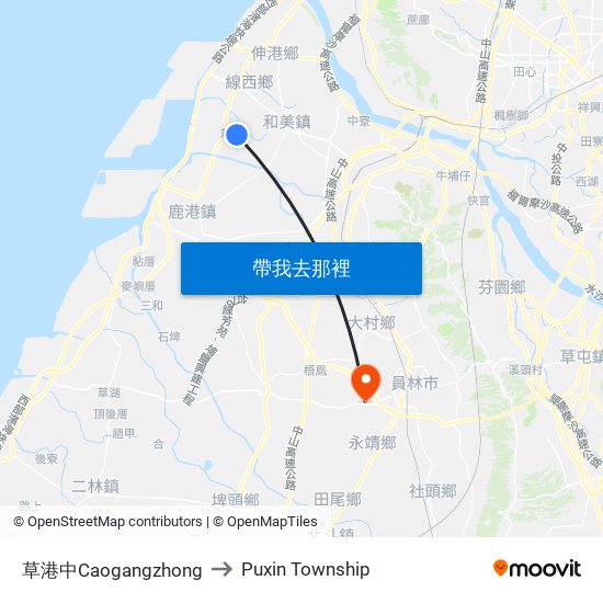 草港中Caogangzhong to Puxin Township map