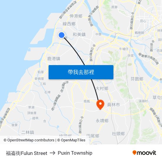 福崙街Fulun Street to Puxin Township map