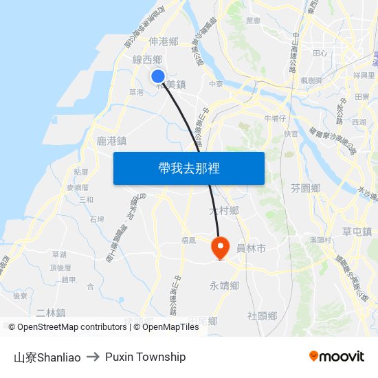 山寮Shanliao to Puxin Township map