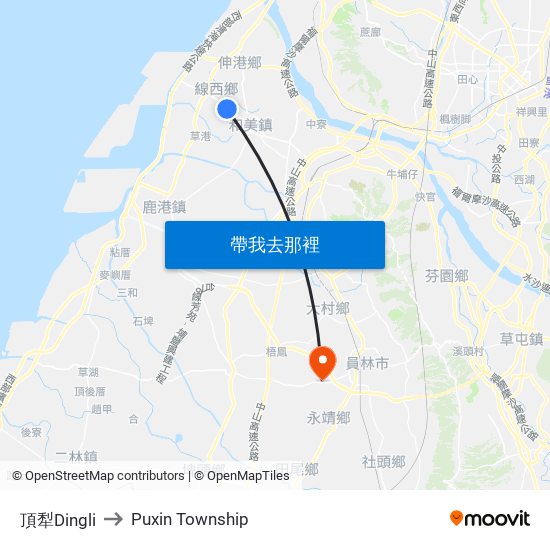 頂犁Dingli to Puxin Township map
