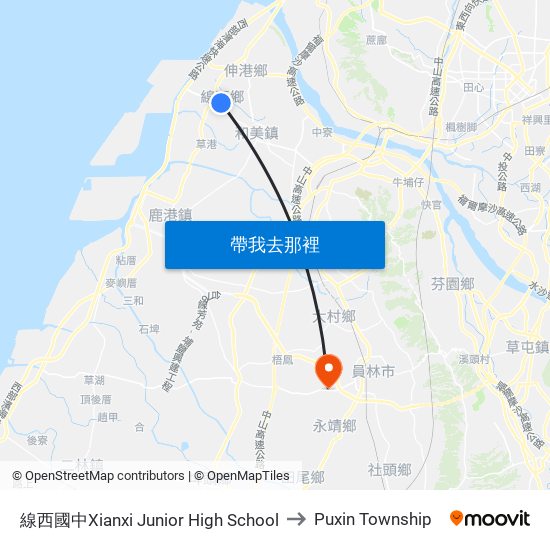 線西國中Xianxi Junior High School to Puxin Township map