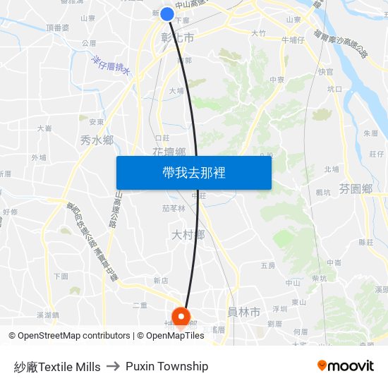 紗廠Textile Mills to Puxin Township map