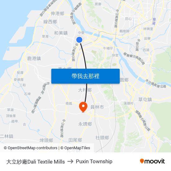 大立紗廠Dali Textile Mills to Puxin Township map