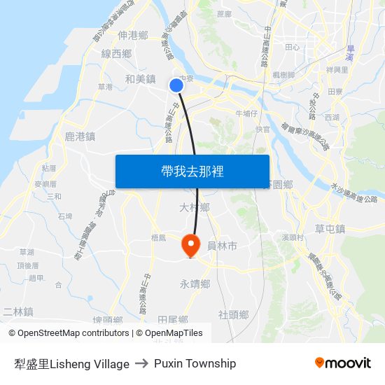 犁盛里Lisheng Village to Puxin Township map