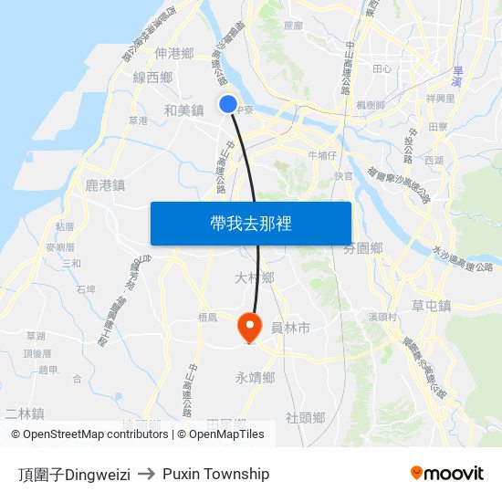 頂圍子Dingweizi to Puxin Township map