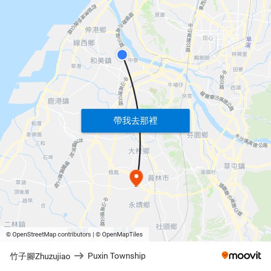 竹子腳Zhuzujiao to Puxin Township map