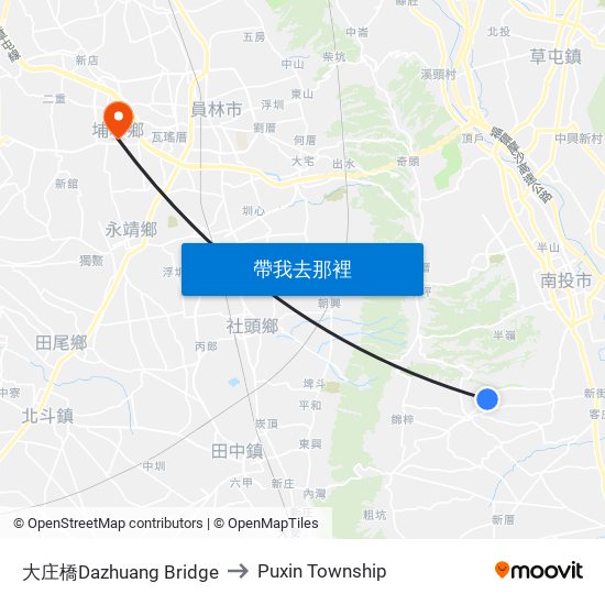 大庄橋Dazhuang Bridge to Puxin Township map