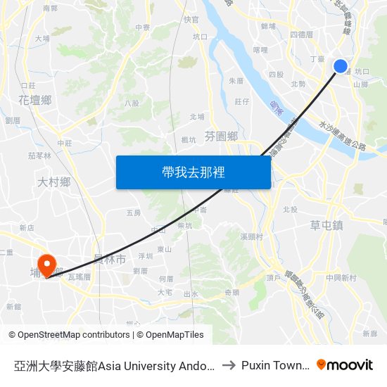 亞洲大學安藤館Asia University Ando Museum to Puxin Township map